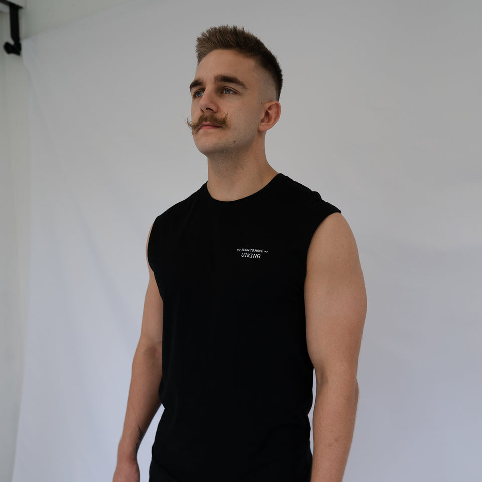 BORN TO MOVE SLEEVELESS TEE (Black) - Viking Fitness Project