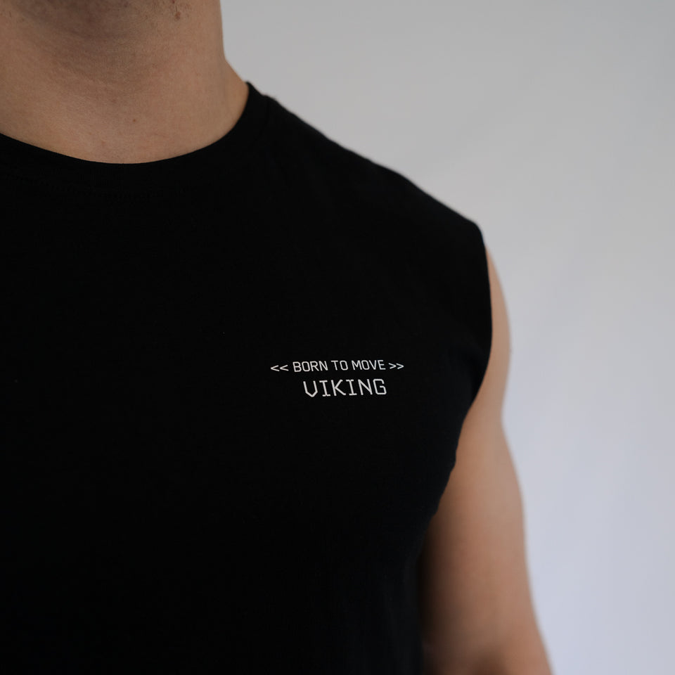 BORN TO MOVE SLEEVELESS TEE (Black) - Viking Fitness Project