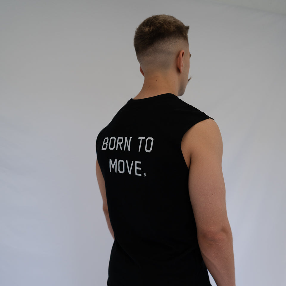 BORN TO MOVE SLEEVELESS TEE (Black) - Viking Fitness Project