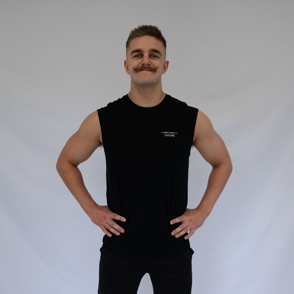 BORN TO MOVE SLEEVELESS TEE (Black) - Viking Fitness Project