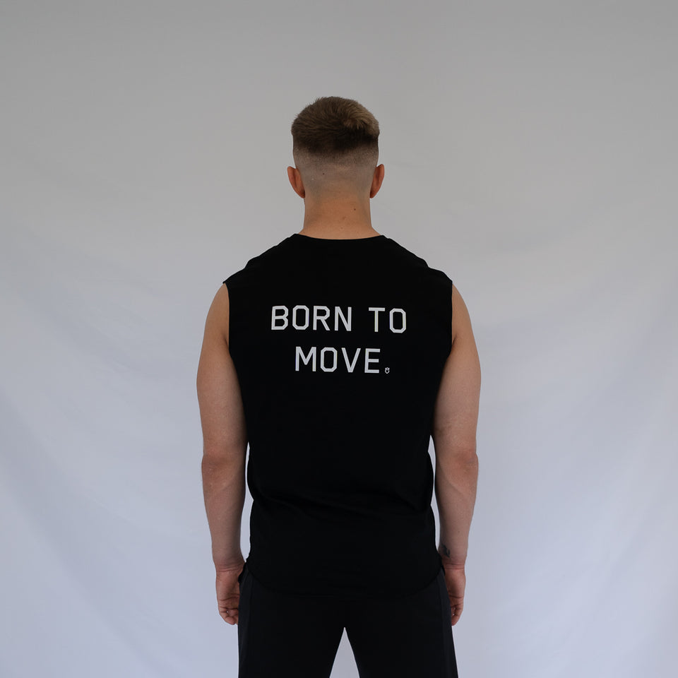 BORN TO MOVE SLEEVELESS TEE (Black) - Viking Fitness Project